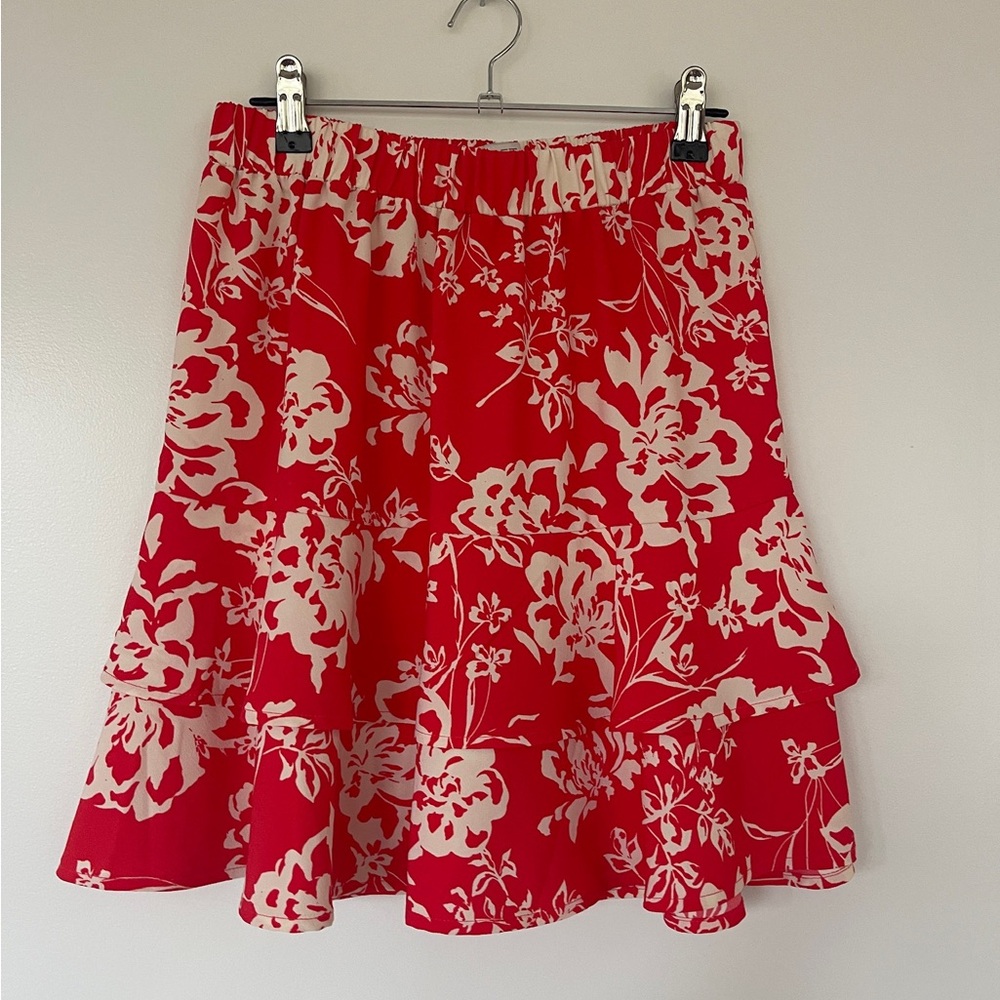 Floral Red and White Skirt